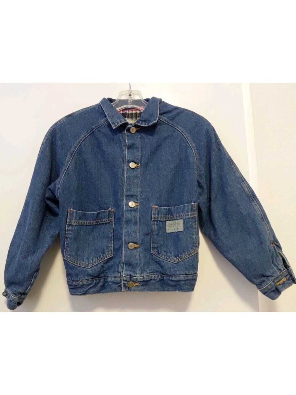 Vintage Espirit Kids Denim Jacket Flannel Lining Brass Buttons Size 7-10